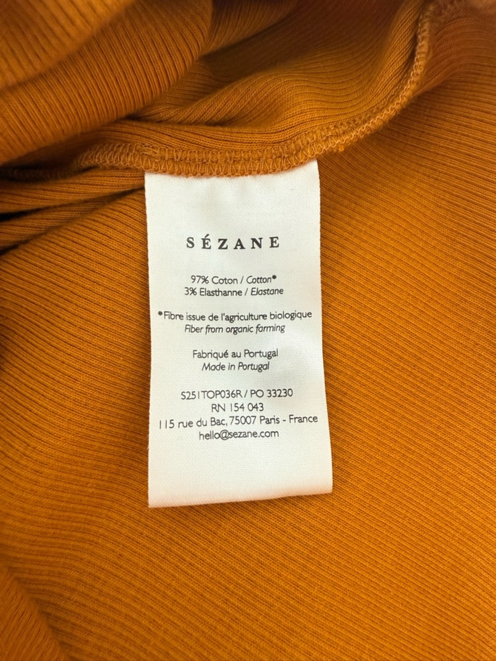 Sezane Ochre Ribbed Button-Front Tank - Picture 4 of 4